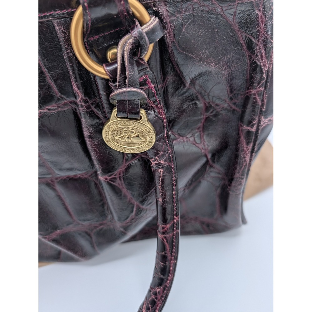 Brahmin Melbourne Crocodile Embossed Leather Shoulder Bag Burgundy Maroon Gold - Picture 9 of 16